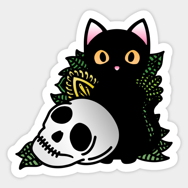 Skull and Black Cat Sticker by Ratatosk